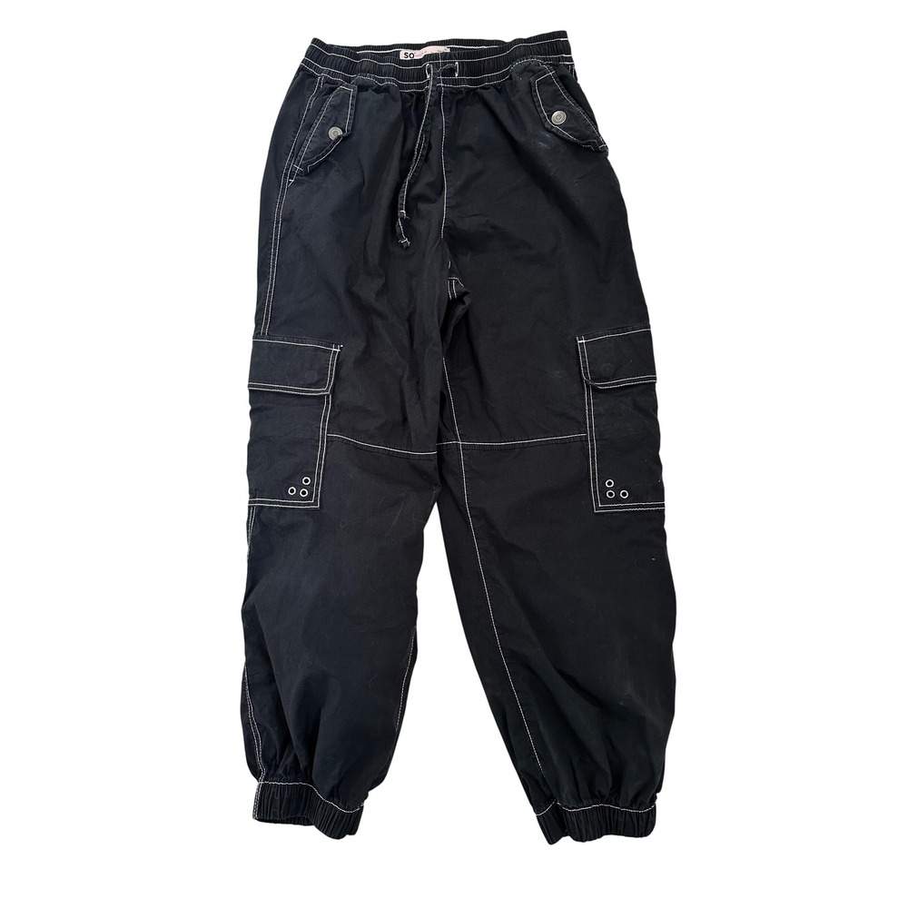 SO High Rise Parachute Cargo Pants Black Contrast Stitch M Gorpcore Grunge